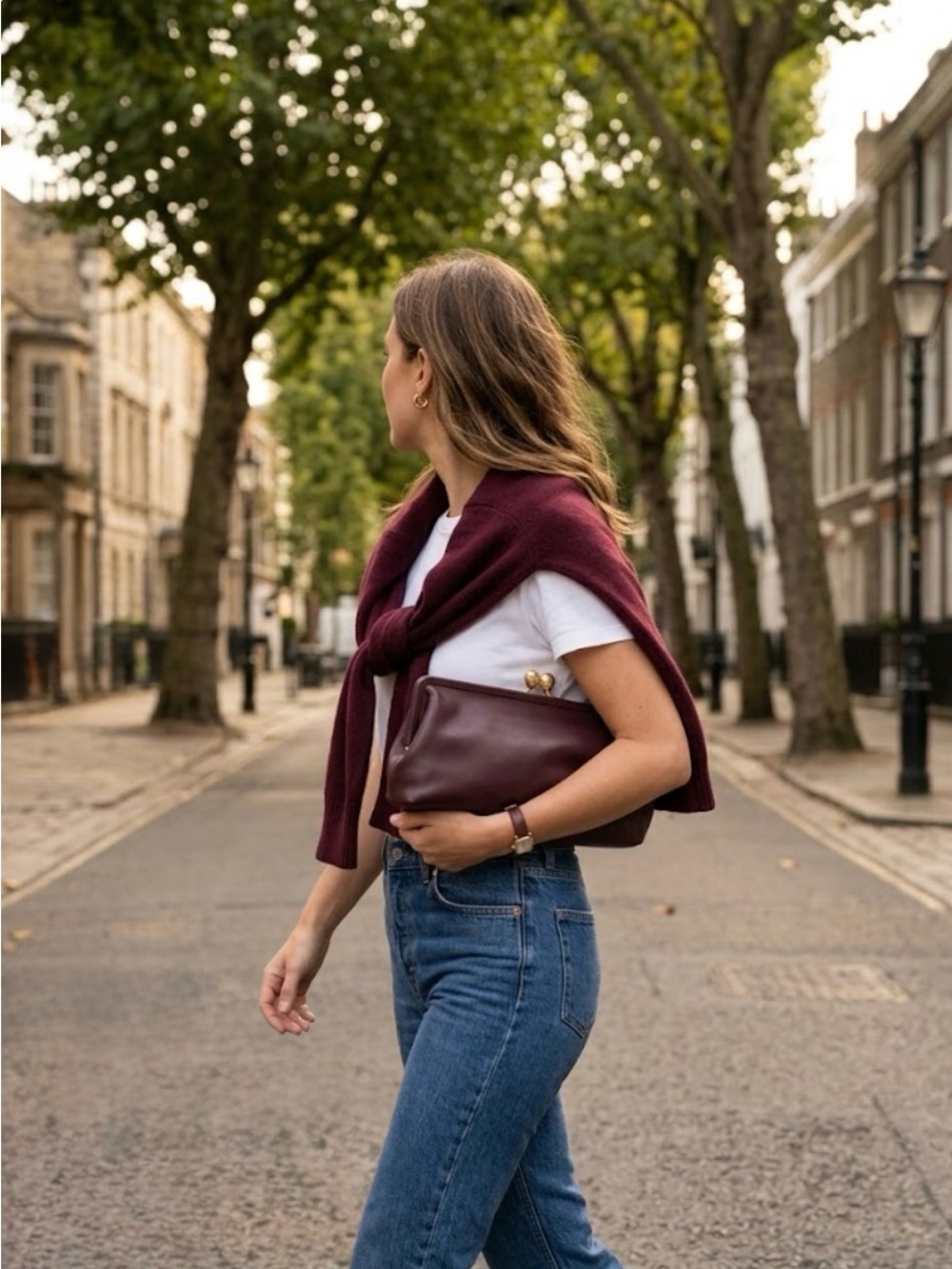Zara Burgundy Clutch with Gold Kiss-Lock